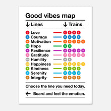 Load image into Gallery viewer, Good Vibes Map . Lines and Trains Sign Aluminum Print White
