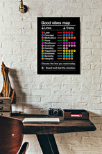 Load image into Gallery viewer, Good Vibes Map . Lines and Trains Sign Aluminum Print Black
