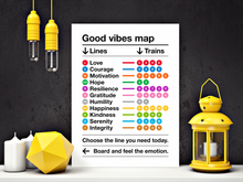Load image into Gallery viewer, Good Vibes Map . Lines and Trains Sign Aluminum Print White
