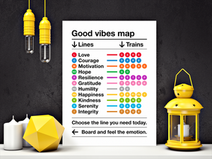 Good Vibes Map . Lines and Trains Sign Aluminum Print White